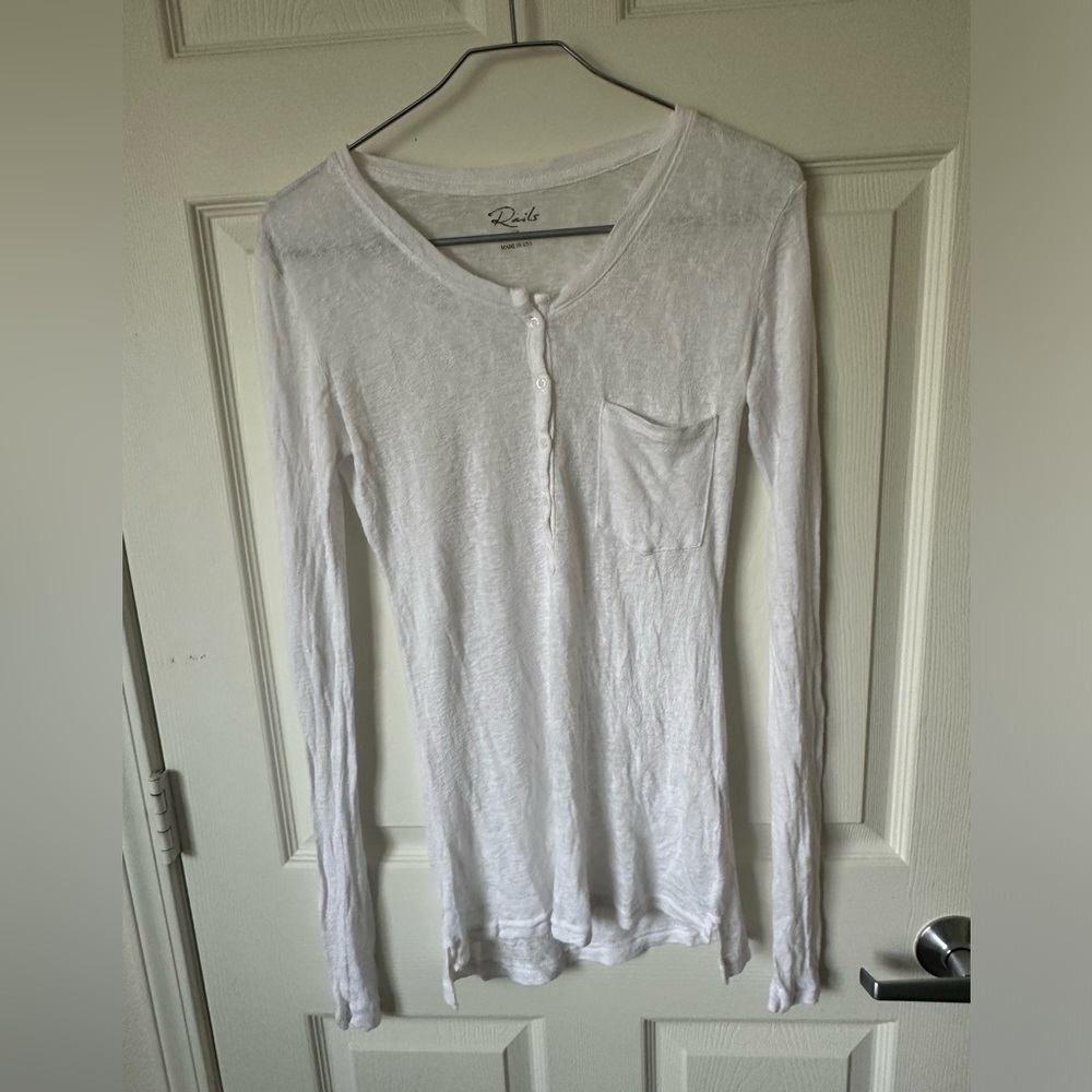 Rails White Long-Sleeve Henley Top